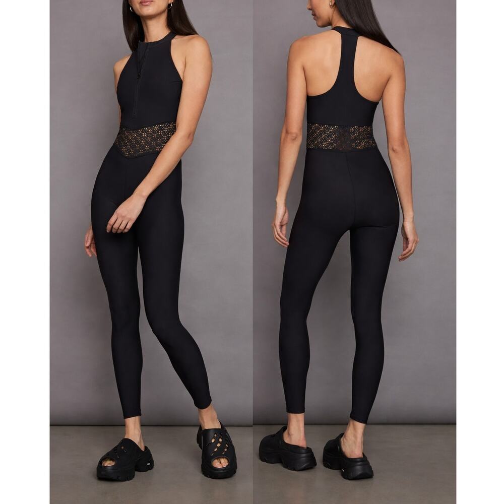 NEW Carbon38 Laser Cut Compression Jumpsuit Black Yoga Unitard Womens Med